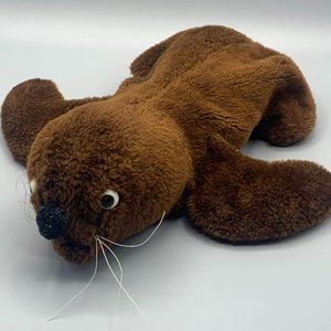 Vintage Stuffed Seal w/Baby in Zipper Pouch 13″